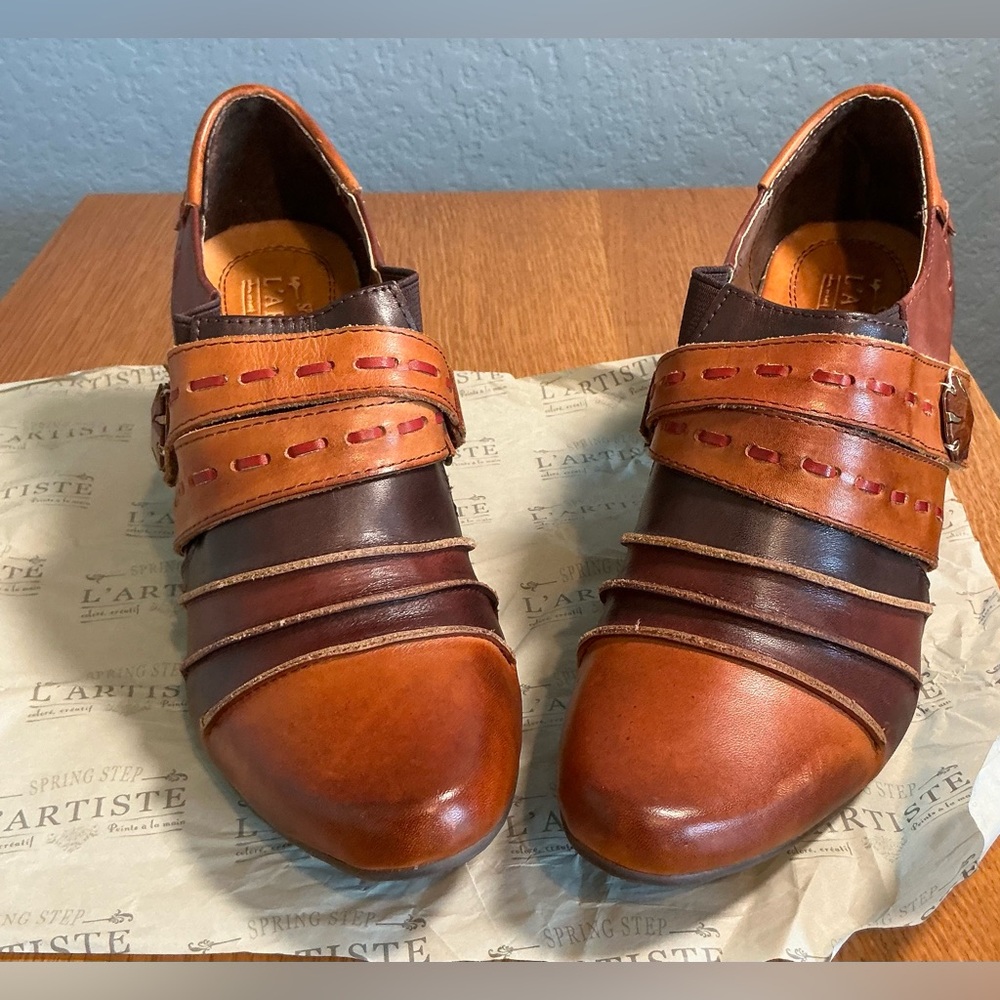 Women’s Spring Step L’Artiste Heeled Brown Leather Booties. “Wondrous” Sz 9.5/10